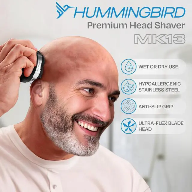 Alt view image 7 of 7 - HUMMINGBIRD MK13 Premium Head Shaver, 7 Blade Electric Razors for Men, Cordless USB-C Rechargeable Wet & Dry Electric Head Shavers for Bald Men, Waterproof Skull Shaver, LED Display, Travel Case
