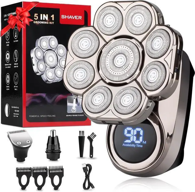 Main image of 9D Head Shavers for Bald Men, Electric Razor for Men to Shave Fast with LED Display, Cordless Rechargeable, IPX7 Waterproof Wet/Dry Rotary Shaver Kit with Nose Hair Trimmer Shaver, Gift for Mens