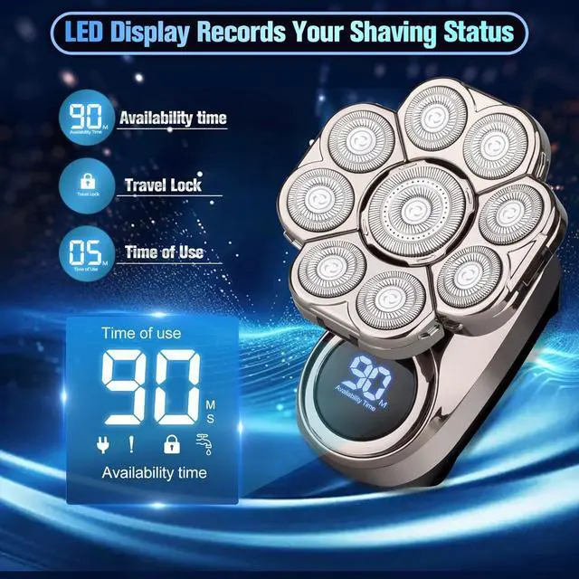 Alt view image 2 of 7 - 9D Head Shavers for Bald Men, Electric Razor for Men to Shave Fast with LED Display, Cordless Rechargeable, IPX7 Waterproof Wet/Dry Rotary Shaver Kit with Nose Hair Trimmer Shaver, Gift for Mens