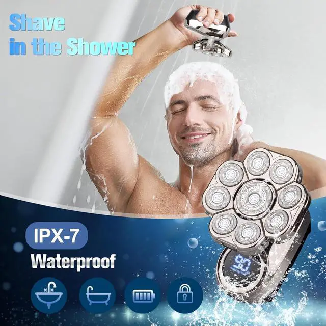 Alt view image 6 of 7 - 9D Head Shavers for Bald Men, Electric Razor for Men to Shave Fast with LED Display, Cordless Rechargeable, IPX7 Waterproof Wet/Dry Rotary Shaver Kit with Nose Hair Trimmer Shaver, Gift for Mens