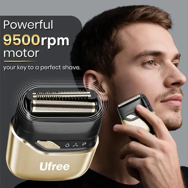 Alt view image 2 of 7 - Ufree Electric Razor for Men, Foil Shaver with 2 Foil Heads, IPX7 Waterproof Electric Shaver, Wet Dry Cordless Razor, Chargeable Portable Shavers for Men, Gold