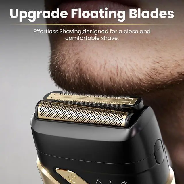 Alt view image 3 of 7 - Ufree Electric Razor for Men, Foil Shaver with 2 Foil Heads, IPX7 Waterproof Electric Shaver, Wet Dry Cordless Razor, Chargeable Portable Shavers for Men, Gold
