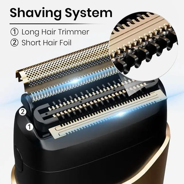 Alt view image 4 of 7 - Ufree Electric Razor for Men, Foil Shaver with 2 Foil Heads, IPX7 Waterproof Electric Shaver, Wet Dry Cordless Razor, Chargeable Portable Shavers for Men, Gold