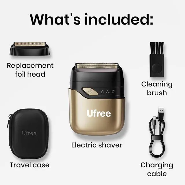 Alt view image 6 of 7 - Ufree Electric Razor for Men, Foil Shaver with 2 Foil Heads, IPX7 Waterproof Electric Shaver, Wet Dry Cordless Razor, Chargeable Portable Shavers for Men, Gold