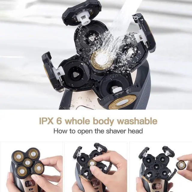 Alt view image 4 of 7 - Electric Razor for Men Head Shaver for Bald Men Grooming Kit 5 in 1 Wet Dry Rotary Shavers Nose Hair Beard Trimmer Clippers Facial Cleansing Brush Cordless Waterproof USB Charging Rechargeable