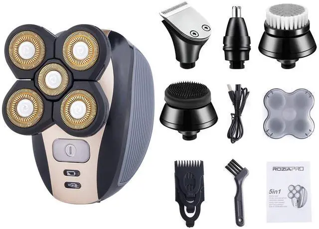 Alt view image 7 of 7 - Electric Razor for Men Head Shaver for Bald Men Grooming Kit 5 in 1 Wet Dry Rotary Shavers Nose Hair Beard Trimmer Clippers Facial Cleansing Brush Cordless Waterproof USB Charging Rechargeable