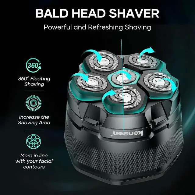 Alt view image 7 of 7 - Head Shavers for Bald Men - kensen 6D Cordless Electric Razor, Waterproof Skull Shaver for Wet/Dry Use, LED Display, Type-C Charging, Close Shave - Easy to Clean, Perfect for Bald Heads and Face