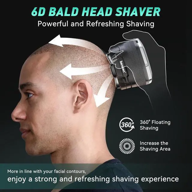 Alt view image 6 of 7 - Head Shavers for Bald Men - kensen 6D Cordless Electric Razor, Waterproof Skull Shaver for Wet/Dry Use, LED Display, Type-C Charging, Close Shave - Easy to Clean, Perfect for Bald Heads and Face
