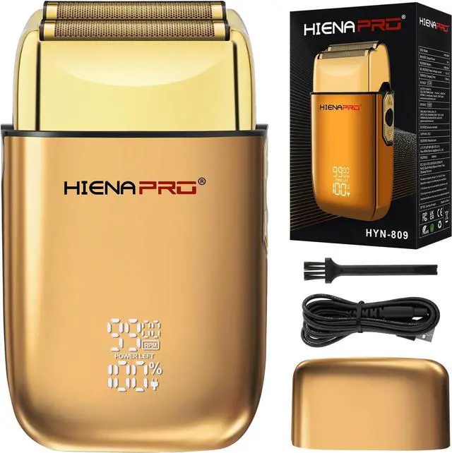 Main image of Foil Shaver for Men Barber, Double Electric Foil Trimmer, Professional Electric Razor, Close Shaver, Cordless Rechargeable with USB, Detachable Design, LED Display, Gold