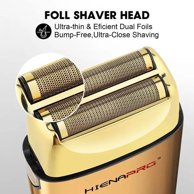 Alt view image 2 of 6 - Foil Shaver for Men Barber, Double Electric Foil Trimmer, Professional Electric Razor, Close Shaver, Cordless Rechargeable with USB, Detachable Design, LED Display, Gold
