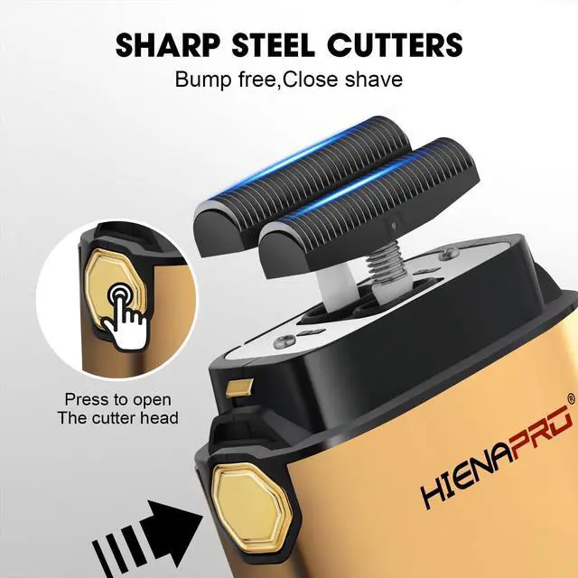 Alt view image 3 of 6 - Foil Shaver for Men Barber, Double Electric Foil Trimmer, Professional Electric Razor, Close Shaver, Cordless Rechargeable with USB, Detachable Design, LED Display, Gold