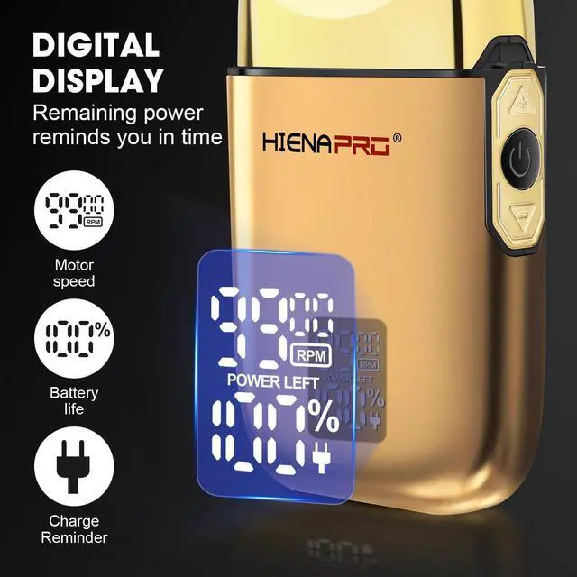 Alt view image 5 of 6 - Foil Shaver for Men Barber, Double Electric Foil Trimmer, Professional Electric Razor, Close Shaver, Cordless Rechargeable with USB, Detachable Design, LED Display, Gold