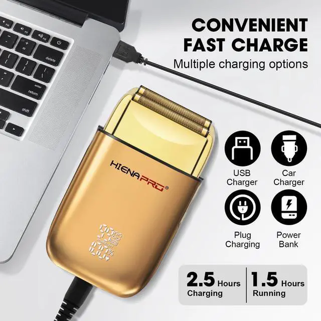 Alt view image 6 of 6 - Foil Shaver for Men Barber, Double Electric Foil Trimmer, Professional Electric Razor, Close Shaver, Cordless Rechargeable with USB, Detachable Design, LED Display, Gold