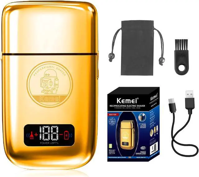 Main image of KEMEI Electric Razors for Men, Professional Cordless All Metal Electric Razor, Lithium Titanium Razors, USB Rechargeable Facial Beard Trimmer,Golden