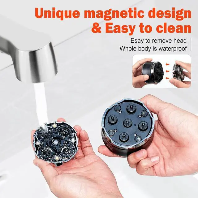 Alt view image 6 of 6 - Head Shavers for Bald Men - 5D Rechargeable Head Face Magnetic Electric Razor, Wet Dry Shaving LED Display Cordless USB C Type-C Charging Men's Rotary Shaver Gift for Son Boyfriend Birthday