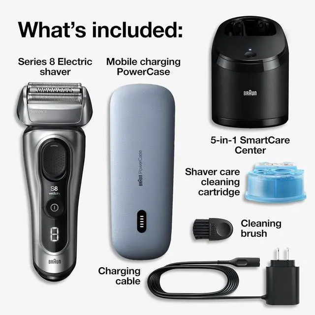 Alt view image 2 of 7 - Braun Series 8 Electric Shaver, Shaving Kit with 4+1 Shaving Elements, Precision Long Hair Trimmer, SmartCare Center, PowerCase