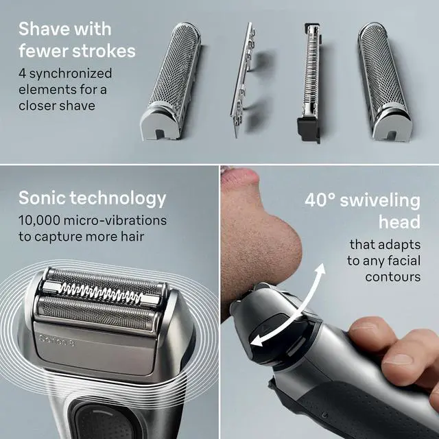 Alt view image 4 of 7 - Braun Series 8 Electric Shaver, Shaving Kit with 4+1 Shaving Elements, Precision Long Hair Trimmer, SmartCare Center, PowerCase
