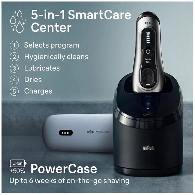 Alt view image 5 of 7 - Braun Series 8 Electric Shaver, Shaving Kit with 4+1 Shaving Elements, Precision Long Hair Trimmer, SmartCare Center, PowerCase