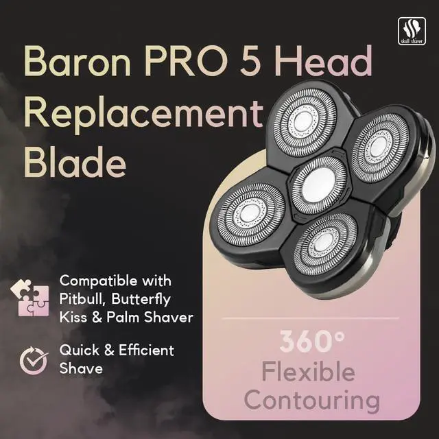 Alt view image 4 of 6 - Skull Shaver Baron Replacement Shaver Head Blade - Smooth Close Shave - Wet & Dry Use - Flexible 5-Head Design - Quick Twist Lock - Universal Fit