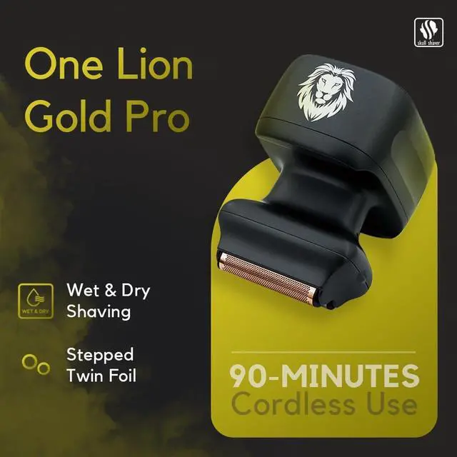 Alt view image 2 of 7 - Skull Shaver One Lion Gold PRO Face Shaver for Men - Electric Shaver with Stepped Twin Foil