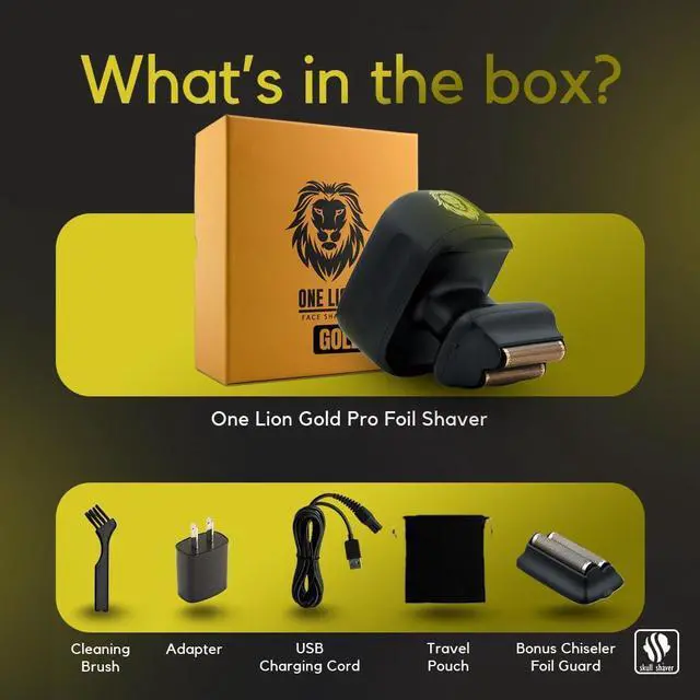 Alt view image 4 of 7 - Skull Shaver One Lion Gold PRO Face Shaver for Men - Electric Shaver with Stepped Twin Foil