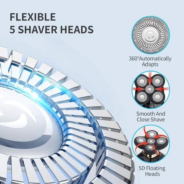 Alt view image 5 of 7 - 4 in 1 Electric Head Shaver Set - Bald Shaver, Wet & Dry, Cordless, with Nose & Ear Trimmer, Facial Cleansing, Rechargeable, IPX6 Waterproof