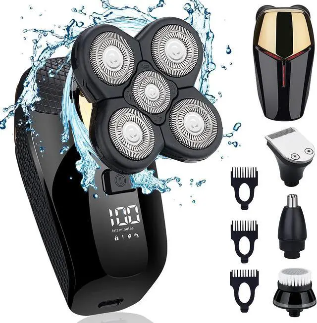 Main image of 4 in 1 Electric Head Shaver Set - Bald Shaver, Wet & Dry, Cordless, with Nose & Ear Trimmer, Facial Cleansing, Rechargeable, IPX6 Waterproof