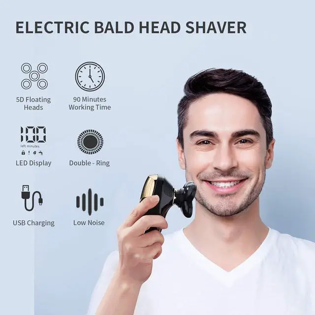 Alt view image 3 of 7 - 4 in 1 Electric Head Shaver Set - Bald Shaver, Wet & Dry, Cordless, with Nose & Ear Trimmer, Facial Cleansing, Rechargeable, IPX6 Waterproof