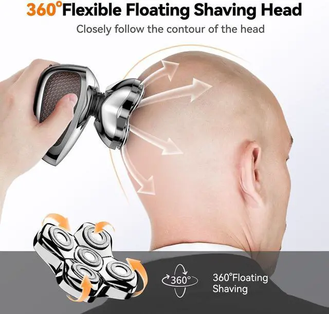 Alt view image 2 of 7 - Head Shavers for Bald Men, MAXGROOM 5 in 1 Waterproof Head Razor for Men with LED Display, Travel Pouch, USB Rechargeable & Magnetic Detachable, Silver