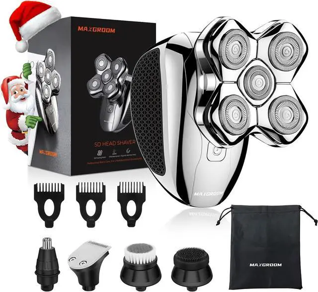 Main image of Head Shavers for Bald Men, MAXGROOM 5 in 1 Waterproof Head Razor for Men with LED Display, Travel Pouch, USB Rechargeable & Magnetic Detachable, Silver
