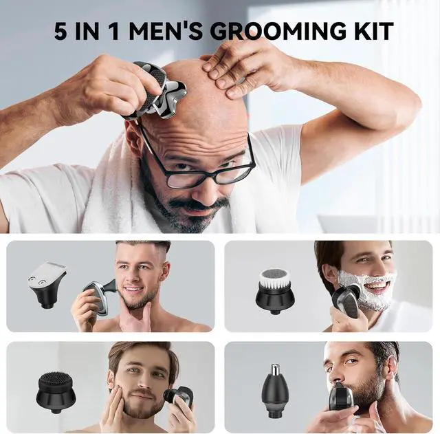 Alt view image 3 of 7 - Head Shavers for Bald Men, MAXGROOM 5 in 1 Waterproof Head Razor for Men with LED Display, Travel Pouch, USB Rechargeable & Magnetic Detachable, Silver