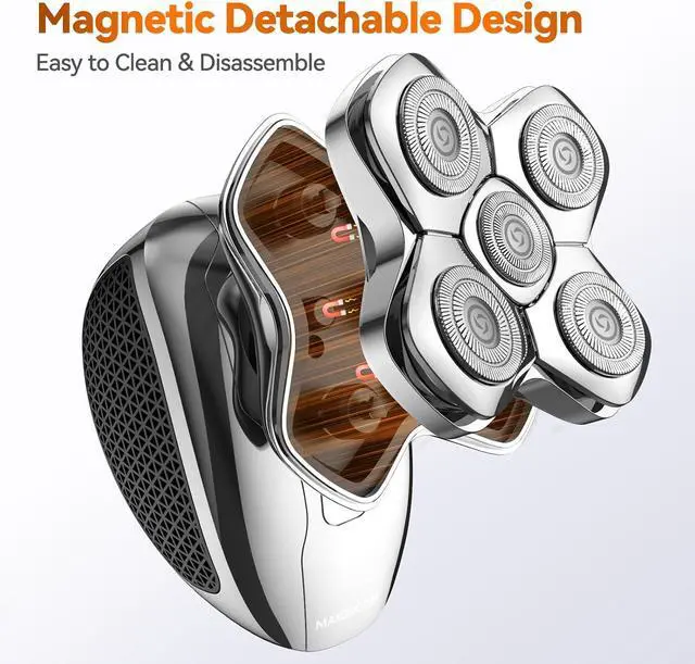 Alt view image 4 of 7 - Head Shavers for Bald Men, MAXGROOM 5 in 1 Waterproof Head Razor for Men with LED Display, Travel Pouch, USB Rechargeable & Magnetic Detachable, Silver