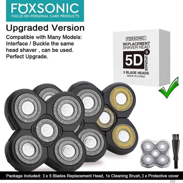 Alt view image 2 of 7 - 3 Pcs 5 Blades Universal Head Shaver replacement Heads for Head Shaver, Compatible mainstream shaver brands, head shaver replacement blades, Electric shaver replacement heads