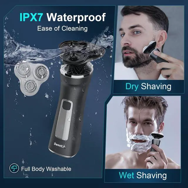 Alt view image 4 of 7 - Electric Razor for Men with Travel Case, SweetLF 100% Waterproof Electric Shaver,Wet Dry Shaving/Rechargeable/Sideburns/Trimmer/Nose Trimmer/Type C Charging Cable