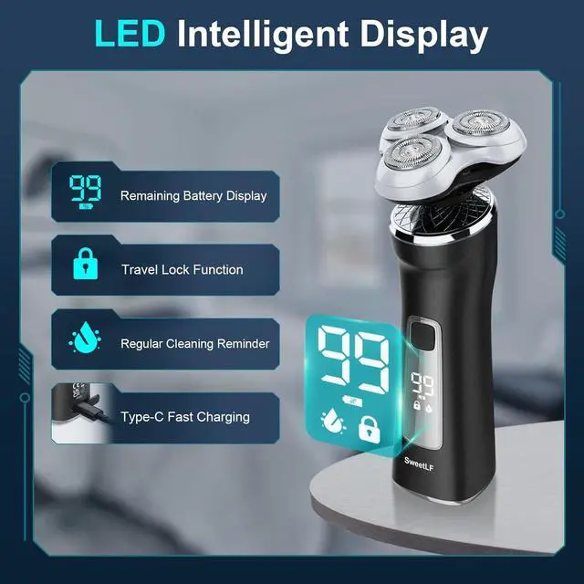 Alt view image 5 of 7 - Electric Razor for Men with Travel Case, SweetLF 100% Waterproof Electric Shaver,Wet Dry Shaving/Rechargeable/Sideburns/Trimmer/Nose Trimmer/Type C Charging Cable