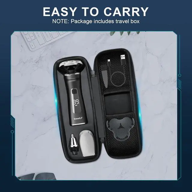 Alt view image 7 of 7 - Electric Razor for Men with Travel Case, SweetLF 100% Waterproof Electric Shaver,Wet Dry Shaving/Rechargeable/Sideburns/Trimmer/Nose Trimmer/Type C Charging Cable