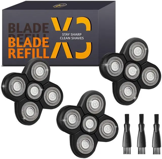 Main image of Freedom Grooming Bald Head Shaver Replacement Blades - Premium 5 Blade Shaver Heads for Bald Men, 3 Cleaning Brush, 3 Pack