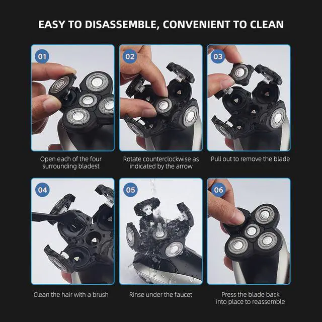 Alt view image 3 of 5 - Freedom Grooming Bald Head Shaver Replacement Blades - Premium 5 Blade Shaver Heads for Bald Men, 3 Cleaning Brush, 3 Pack