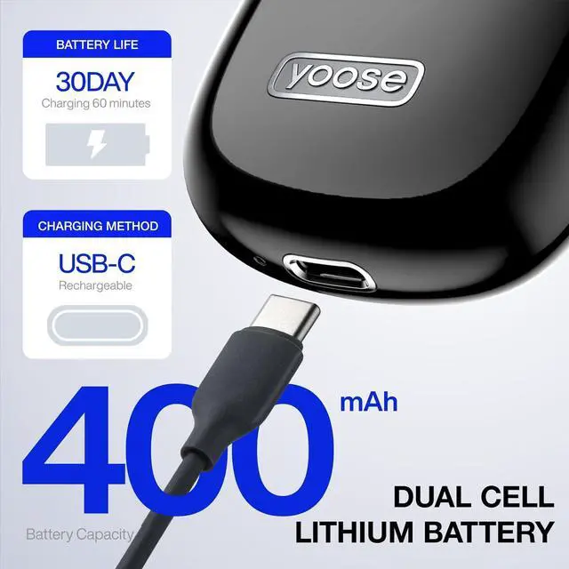 Alt view image 6 of 7 - yoose Mini Electric Shaver, Alloy Portable Travel Shavers, Cordless Shaving, USB-C Rechargeable Electric Razor for Men, Dry Shave, IPX7 Waterproof, Detachable Head, Easy Cleaning, Black