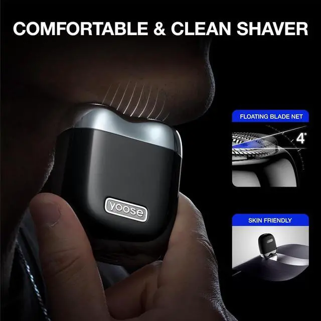 Alt view image 7 of 7 - yoose Mini Electric Shaver, Alloy Portable Travel Shavers, Cordless Shaving, USB-C Rechargeable Electric Razor for Men, Dry Shave, IPX7 Waterproof, Detachable Head, Easy Cleaning, Black