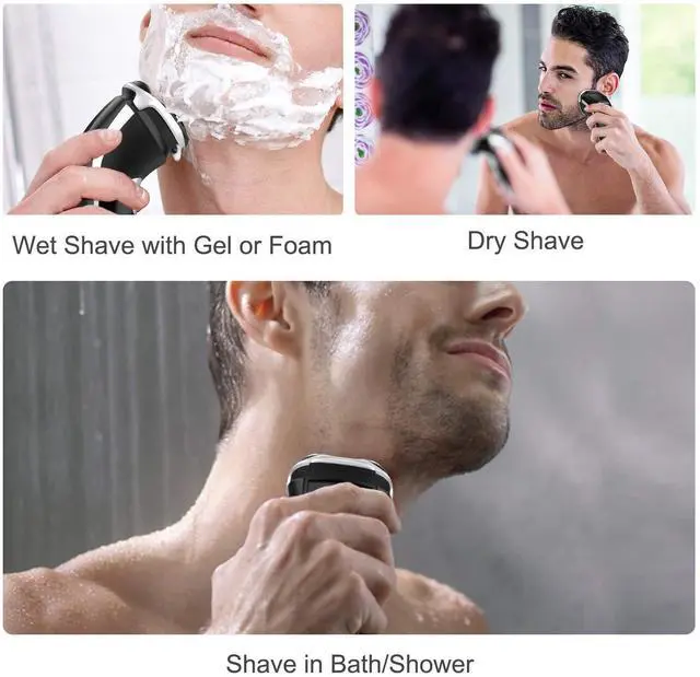Alt view image 3 of 7 - Men's Electric Shaver - MAX-T Corded and Cordless Rechargeable 3D Rotary Shaver Razor for Men with Pop-up Sideburn Trimmer Wet and Dry with Wall Adapter 100-240V