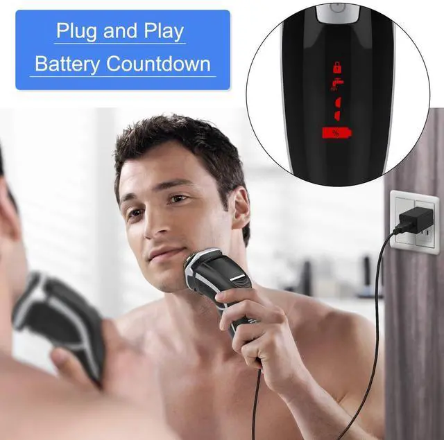 Alt view image 7 of 7 - Men's Electric Shaver - MAX-T Corded and Cordless Rechargeable 3D Rotary Shaver Razor for Men with Pop-up Sideburn Trimmer Wet and Dry with Wall Adapter 100-240V