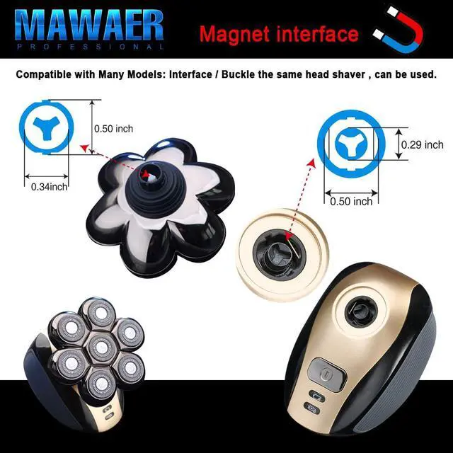 Alt view image 2 of 7 - Universal Magnetic 7 Blades Head Shaver Replacement Heads Compatible with Freedom Eagle Shaver, Compatible with mainstream shaver brands Universal replacement heads (7 Silver)