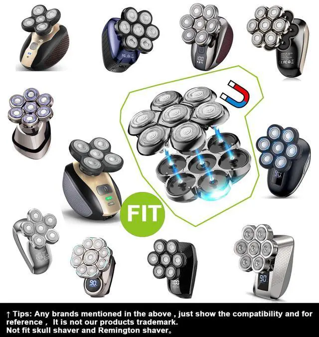 Alt view image 3 of 7 - Universal Magnetic 7 Blades Head Shaver Replacement Heads Compatible with Freedom Eagle Shaver, Compatible with mainstream shaver brands Universal replacement heads (7 Silver)