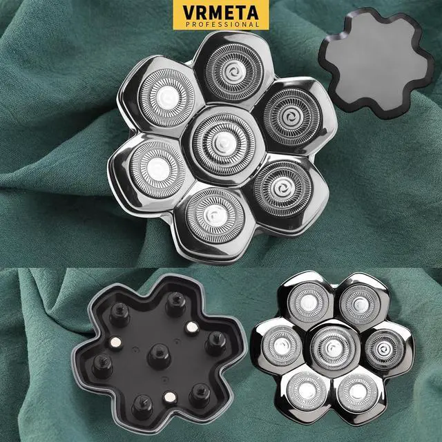 Alt view image 4 of 5 - Universal Magnetic Detachable 7D Replacement Heads For Electric Head Razor Stainless Steel Shaver Blades for Bald Men's Smooth Shave (7D Silvery)