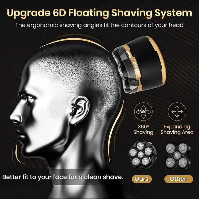 Alt view image 2 of 7 - Ufree Head Shavers for Bald Men, Electric Shavers Razor, Rechargeable Bald Head Razor, Magnetic 6D Rotary Shaver, Waterproof Face Beard Trimmer Mens Grooming Kit, Gifts for Men