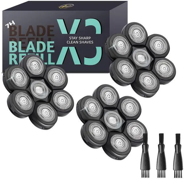 Main image of Bald Head Shaver Replacement Blades for Head Shaver, Premium 7 Blades Shaver Replacement Heads for Universal Head Shavers and Freedom Bald Men Grooming, 3 Cleaning Brush, 3 Pack