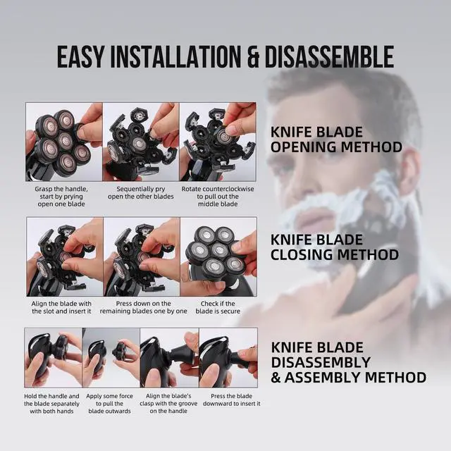 Alt view image 5 of 7 - Bald Head Shaver Replacement Blades for Head Shaver, Premium 7 Blades Shaver Replacement Heads for Universal Head Shavers and Freedom Bald Men Grooming, 3 Cleaning Brush, 3 Pack
