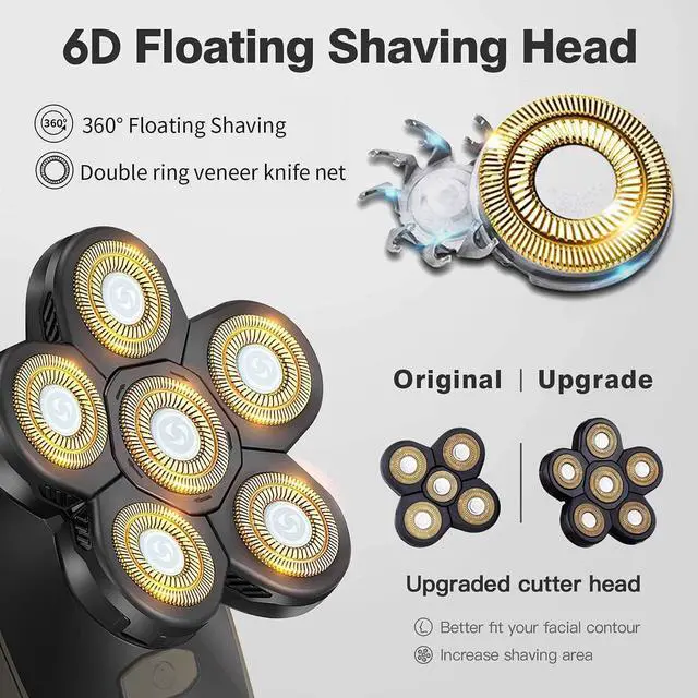 Alt view image 3 of 4 - Roziapro Upgrade 6D Electric Shaver Replacement Head Freedom Head Shaver Replacement Blades Head Shavers for Bald Men Replaceable Head Waterproof Blades for Men Replacement Blade Head (Gold Pack 2)
