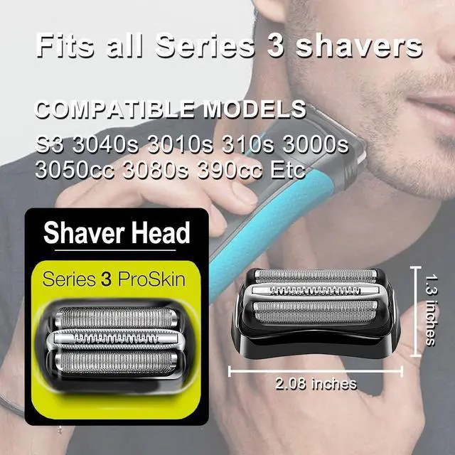 Alt view image 5 of 6 - 32B Series 3 Electric Shaver Replacement Head Compatible with Braun Series 3 Foil Shaver Replacement Heads S3 3040s 3080s-4 370cc 3070cc 3000s 3010, 3090cc 2PCS